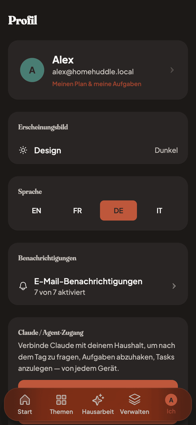 Profile page with email notification preferences
