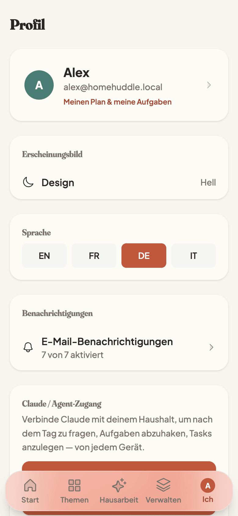 Profile page with email notification preferences