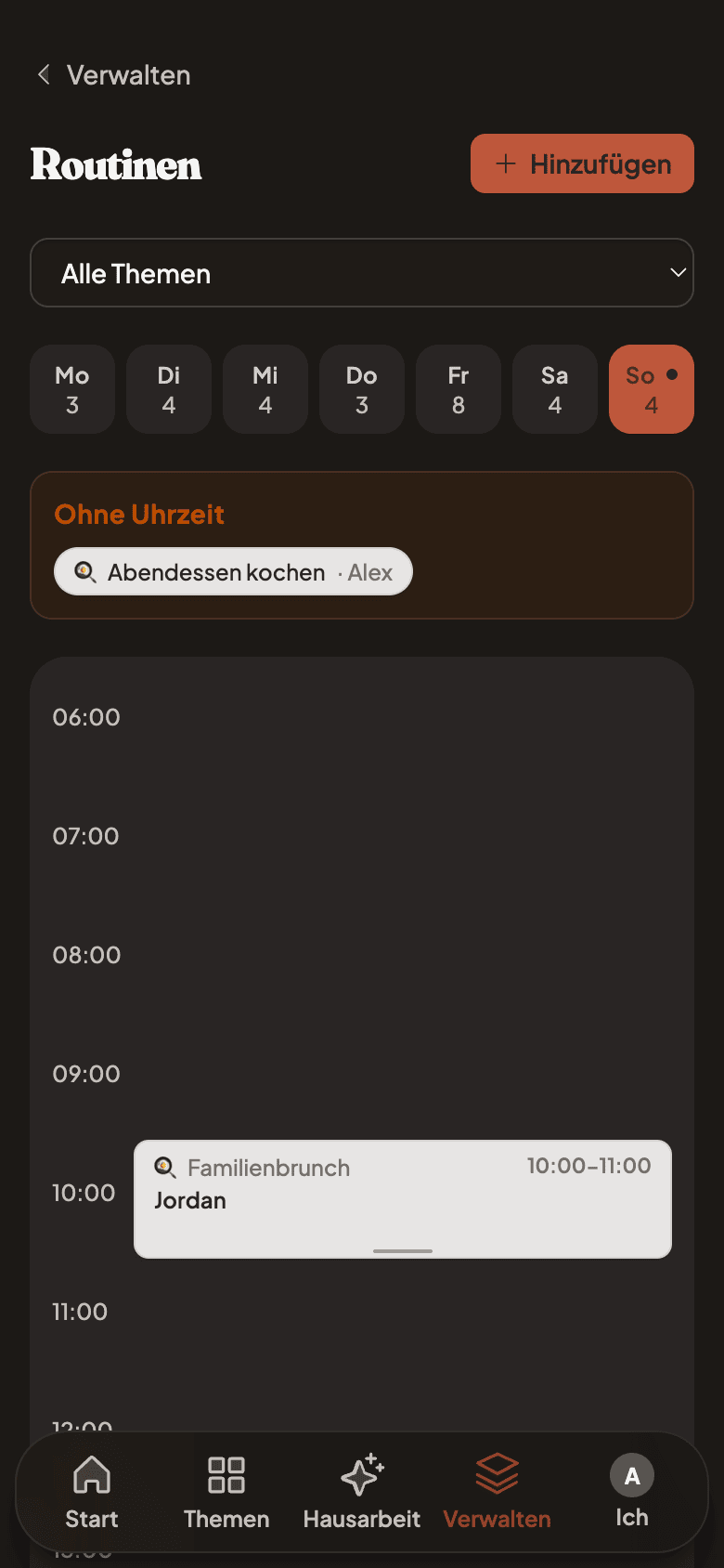 Weekly routines timeline