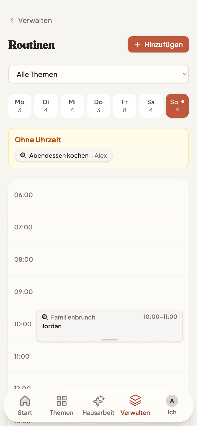 Weekly routines timeline