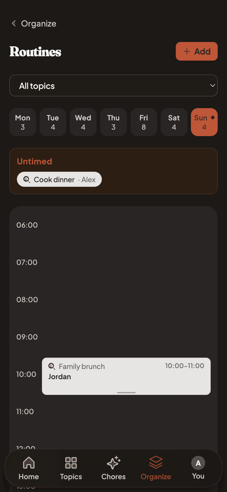 Weekly routines timeline