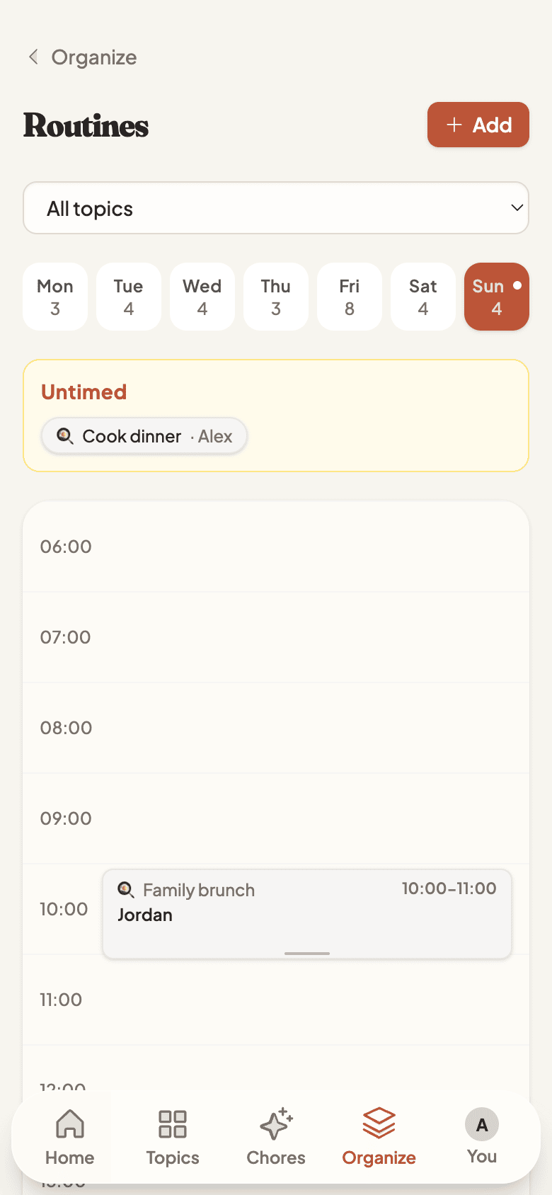 Weekly routines timeline