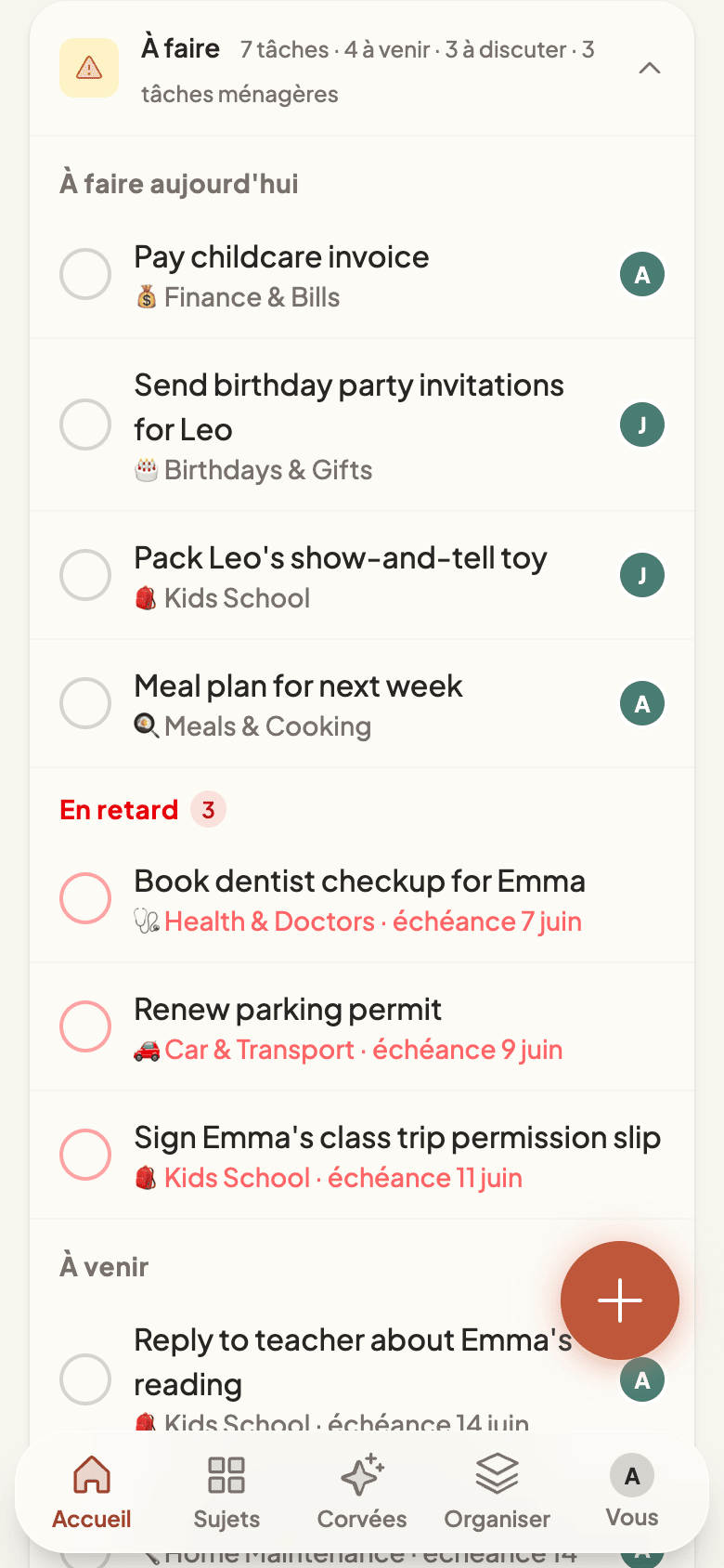 Today's agenda with notes and to-do summary