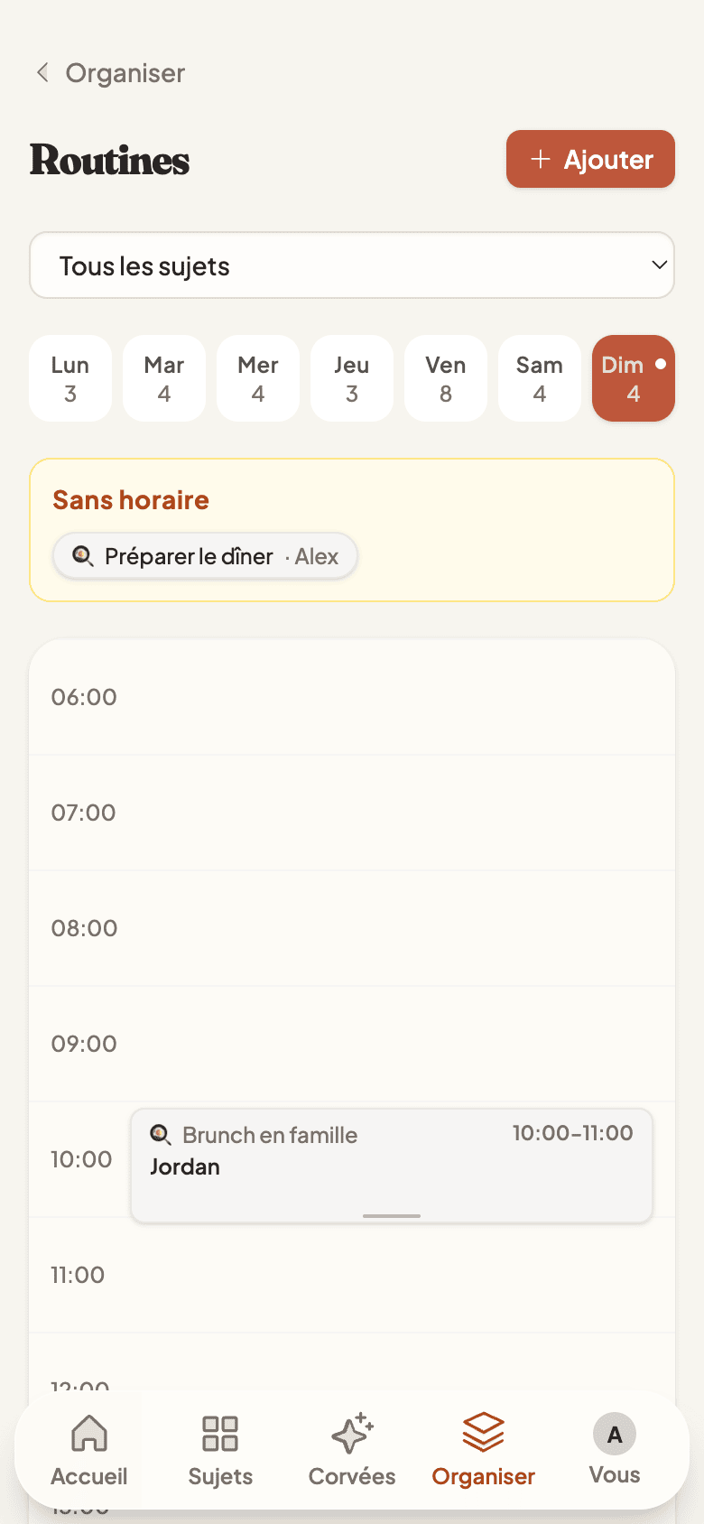 Weekly routines timeline