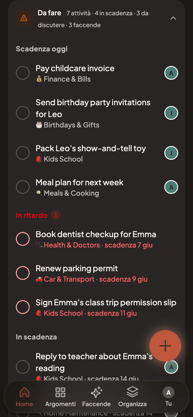 Today's agenda with notes and to-do summary