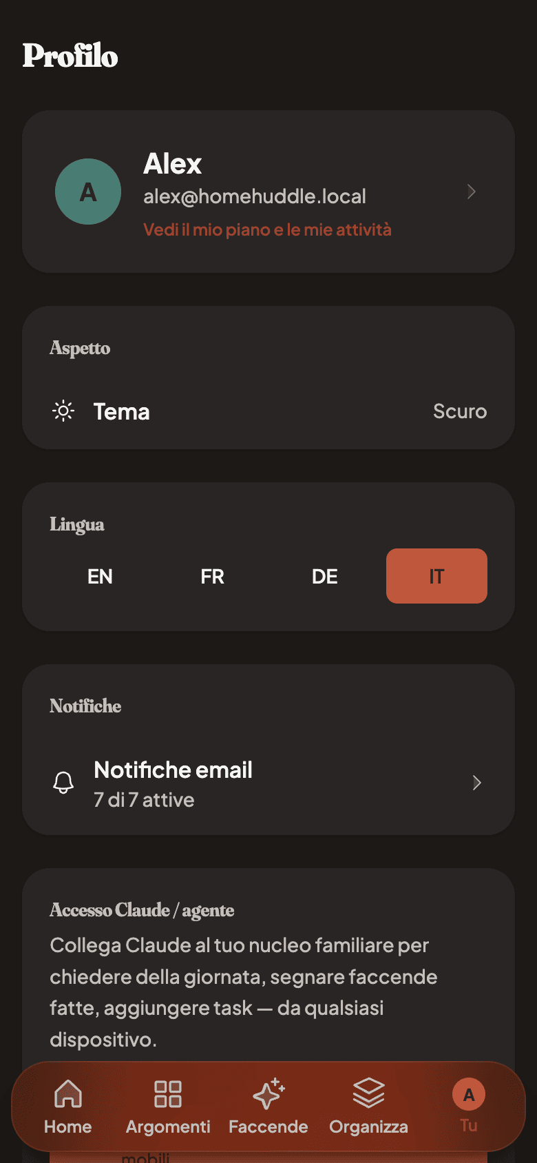 Profile page with email notification preferences