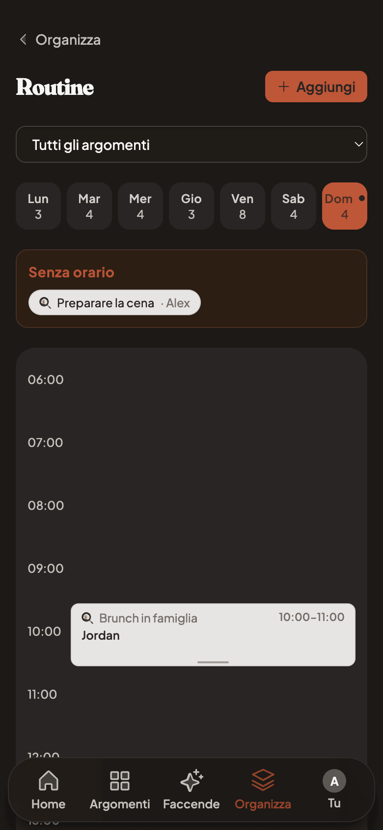 Weekly routines timeline