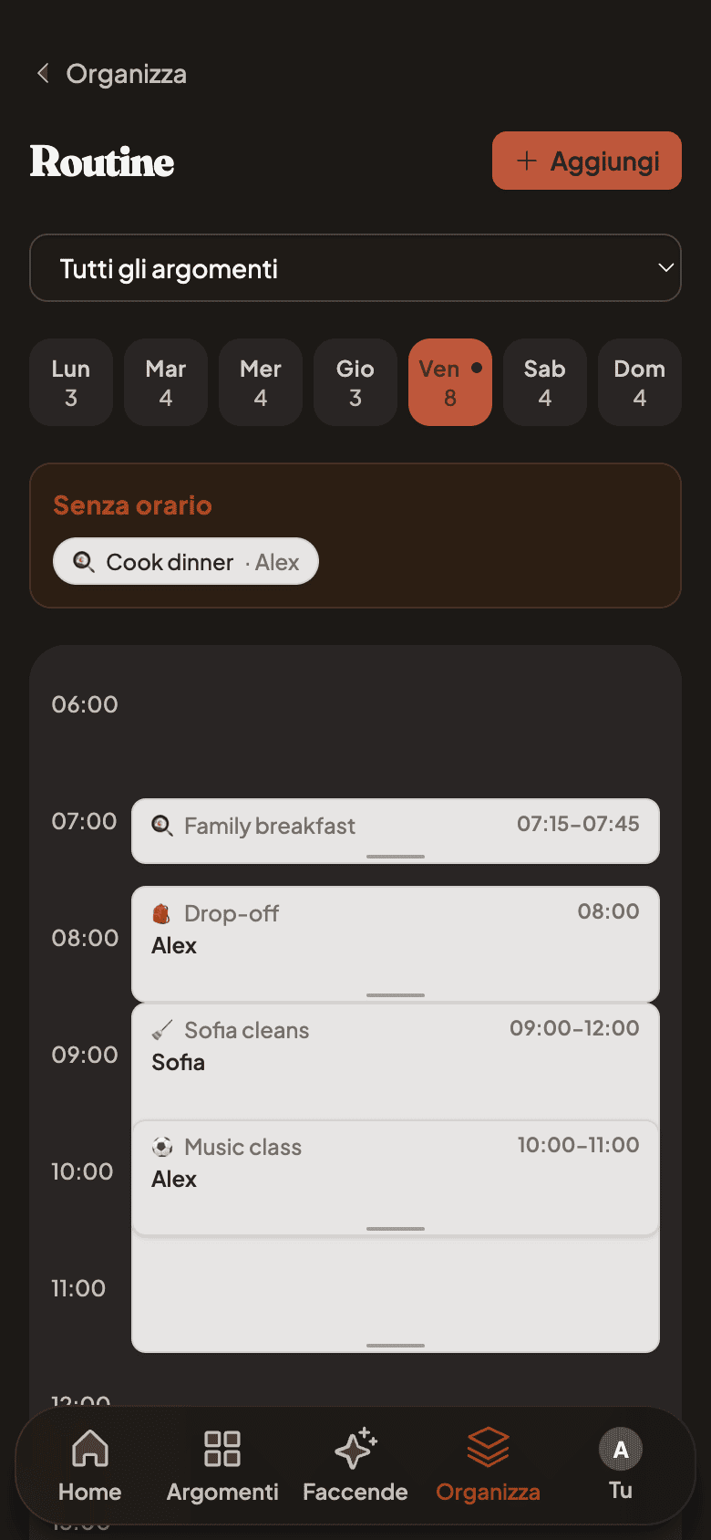 Weekly routines timeline