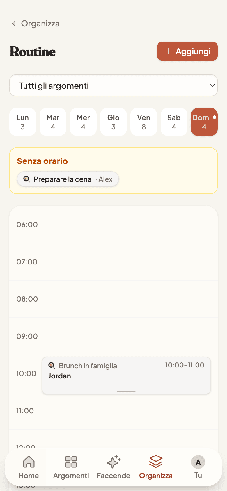 Weekly routines timeline